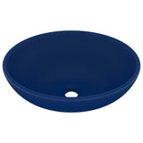 Luxury Basin Oval-shaped Matt Dark Blue 40x33 cm Ceramic - Front View