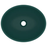 Luxury Basin Oval-shaped Matt Dark Green 40x33 cm Ceramic - Top-Down View