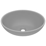 Luxury Basin Oval-shaped Matt Light Grey 40x33 cm Ceramic - Front View