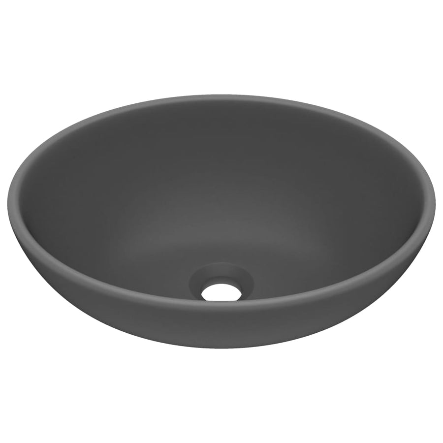 Luxury Basin Oval-shaped Matt Dark Grey 40x33 cm Ceramic