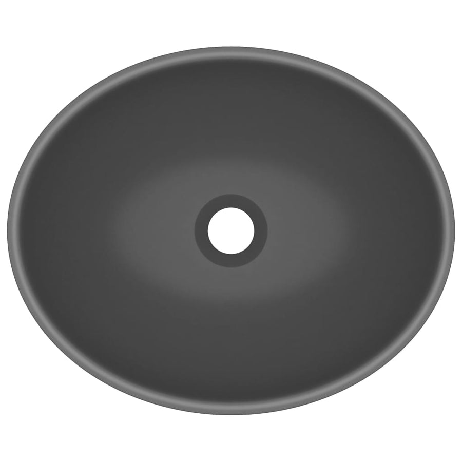 Luxury Basin Oval-shaped Matt Dark Grey 40x33 cm Ceramic