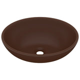Luxury Basin Oval-shaped Matt Dark Brown 40x33 cm Ceramic - Front View