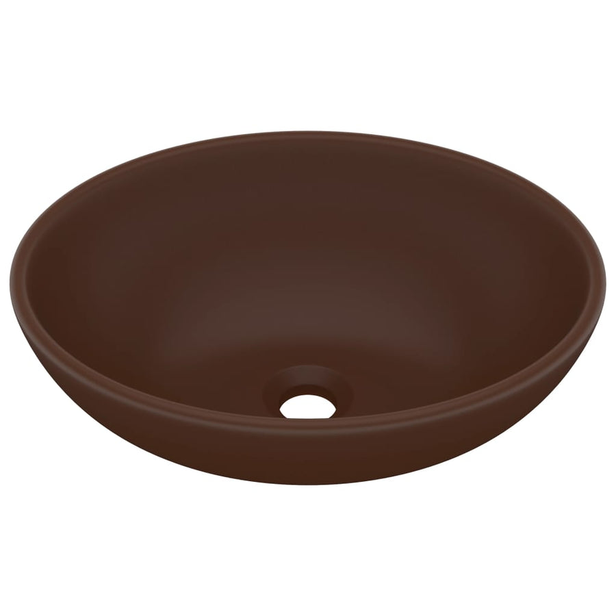 Luxury Basin Oval-shaped Matt Dark Brown 40x33 cm Ceramic