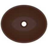 Luxury Basin Oval-shaped Matt Dark Brown 40x33 cm Ceramic - Top-Down View