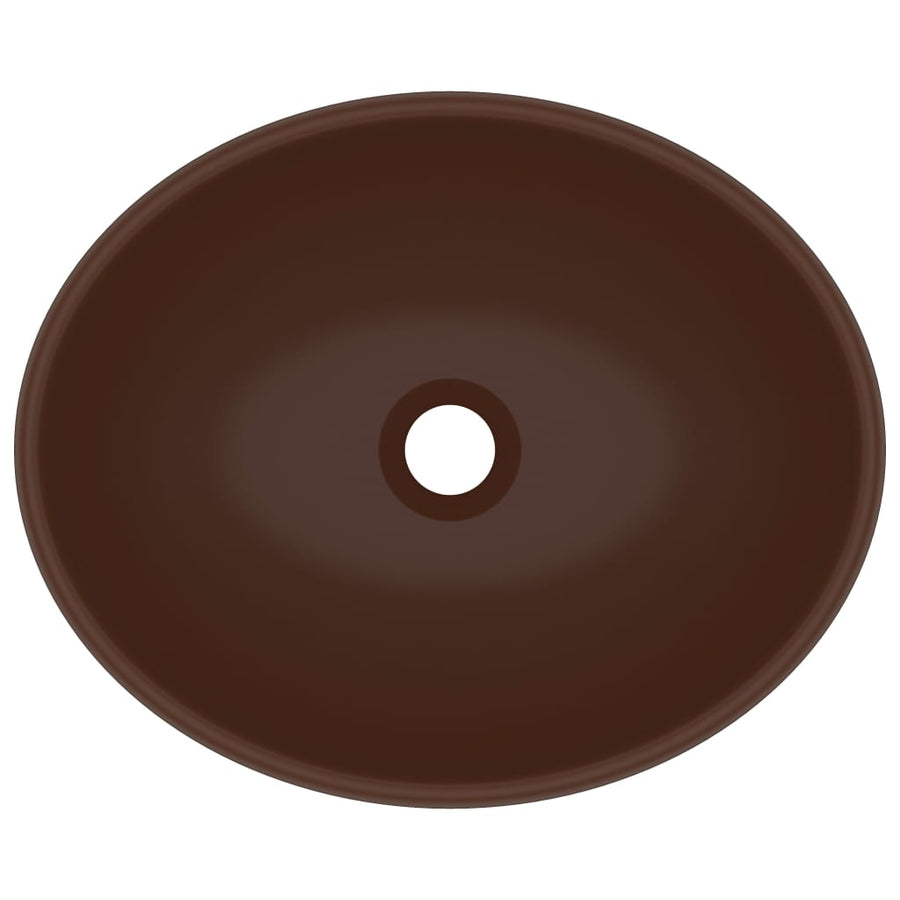 Luxury Basin Oval-shaped Matt Dark Brown 40x33 cm Ceramic