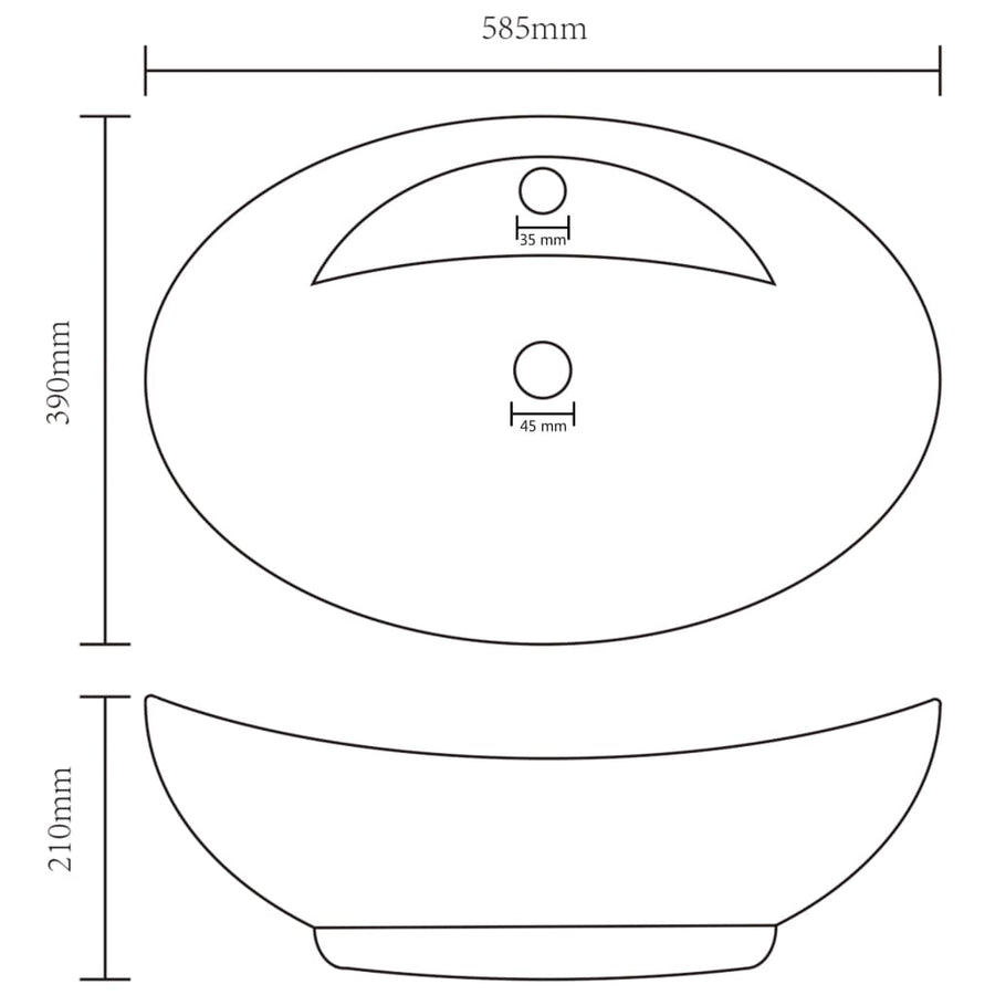 Luxury Basin Overflow Oval Matt Black 58.5x39 cm Ceramic