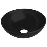 Bathroom Sink Ceramic Matt Black Round - Front View