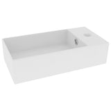 Bathroom Sink with Overflow Ceramic Matt White - Front View