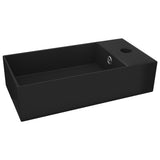 Bathroom Sink with Overflow Ceramic Matt Black - Front View