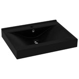 Luxury Basin with Faucet Hole Matt Black 60x46 cm Ceramic - Front View