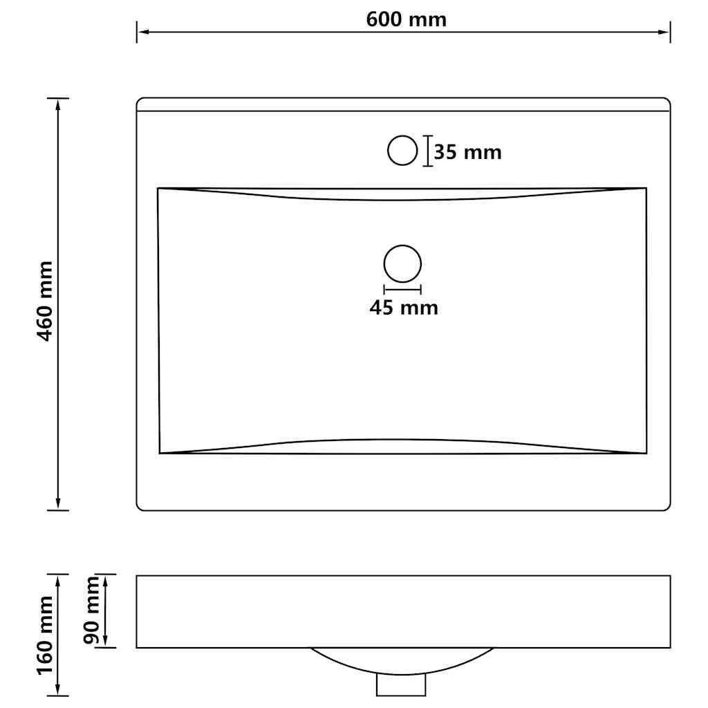 Luxury Basin with Faucet Hole Matt Black 60x46 cm Ceramic