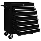 Workshop Tool Trolley with 7 Drawers Black - Front View