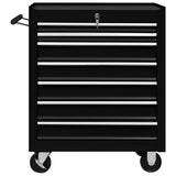 Workshop Tool Trolley with 7 Drawers Black - Side View
