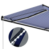 Manual Retractable Awning with LED 300x250 cm Blue and White - 45-Degree Angle