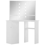 Corner Dressing Table Make-up Table with LED Light White - Front View