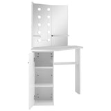 Corner Dressing Table Make-up Table with LED Light White - Top-Down View