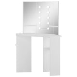 Corner Dressing Table Make-up Table with LED Light White - Rear View