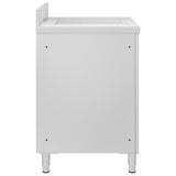 Commercial Kitchen Cabinet with Drainboard Stainless Steel - Side View