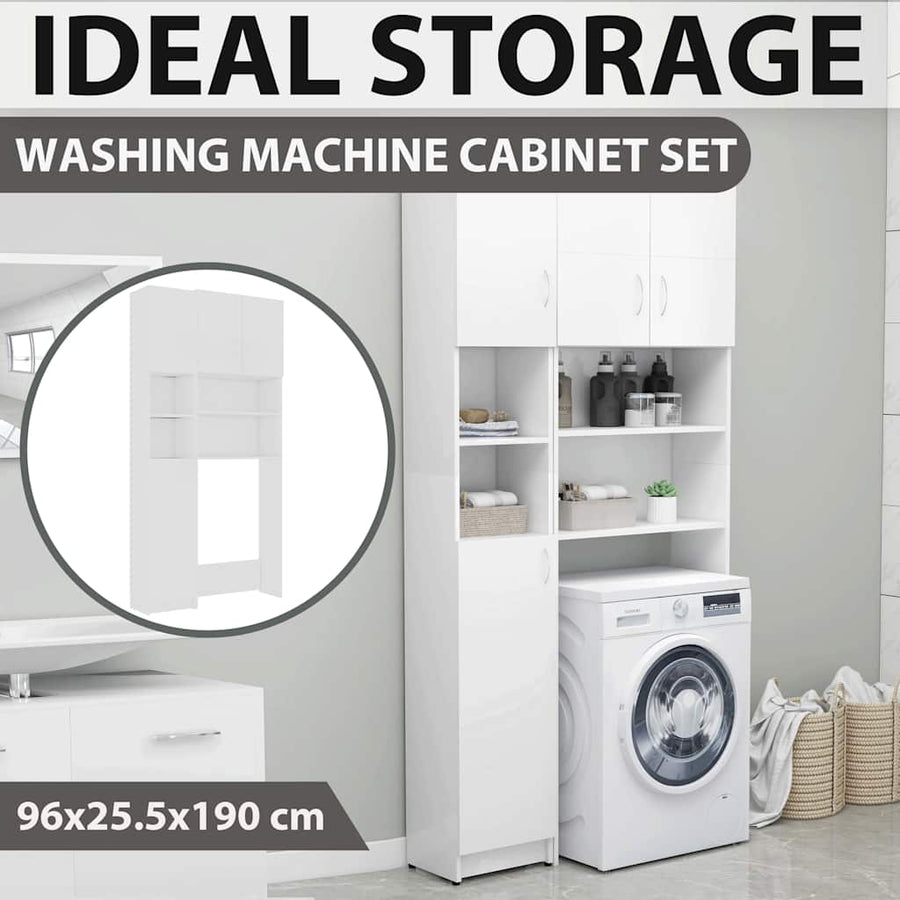 Washing Machine Cabinet Set White Engineered Wood