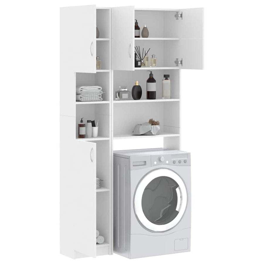 Washing Machine Cabinet Set White Engineered Wood