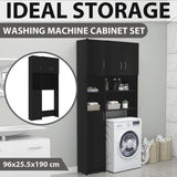 Washing Machine Cabinet Set Black Engineered Wood - Side View