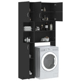 Washing Machine Cabinet Set Black Engineered Wood - 45-Degree Angle