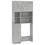 Washing Machine Cabinet Set Concrete Grey Engineered Wood - Front View