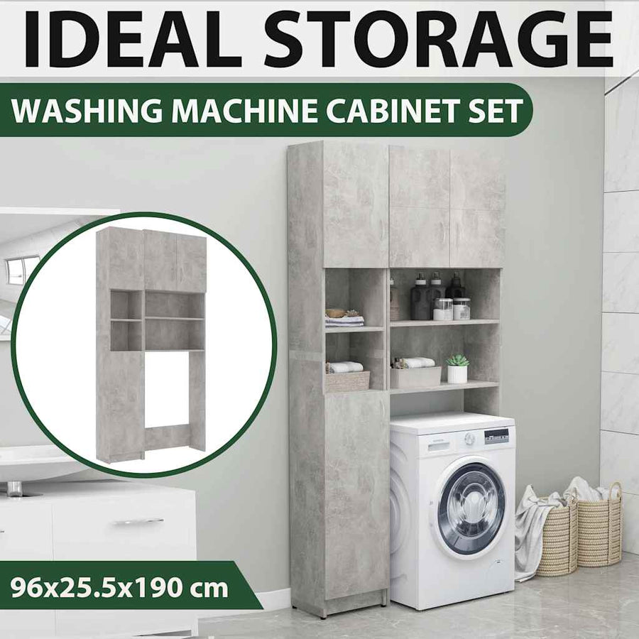 Washing Machine Cabinet Set Concrete Grey Engineered Wood