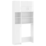 Washing Machine Cabinet Set High Gloss White Engineered Wood - Front View