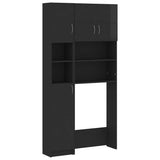 Washing Machine Cabinet Set High Gloss Black Engineered Wood - Front View