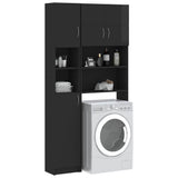 Washing Machine Cabinet Set High Gloss Black Engineered Wood - Side View