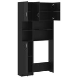 Washing Machine Cabinet Set High Gloss Black Engineered Wood