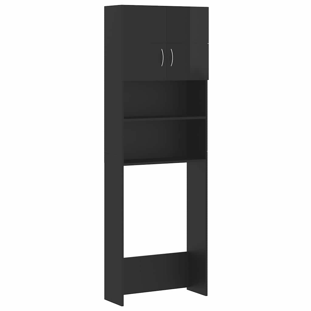 Washing Machine Cabinet Set High Gloss Black Engineered Wood