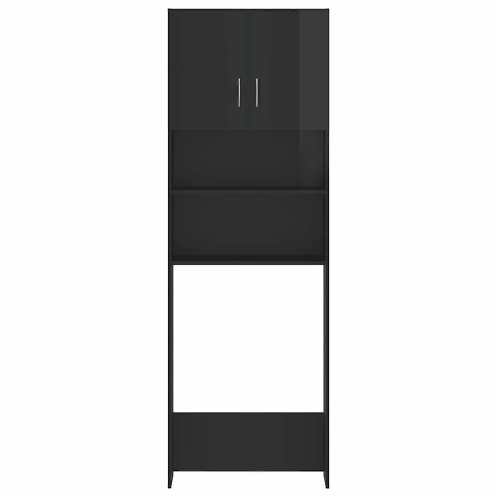 Washing Machine Cabinet Set High Gloss Black Engineered Wood