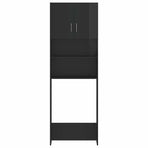 Washing Machine Cabinet Set High Gloss Black Engineered Wood