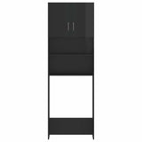 Washing Machine Cabinet Set High Gloss Black Engineered Wood - Close-Up Angle