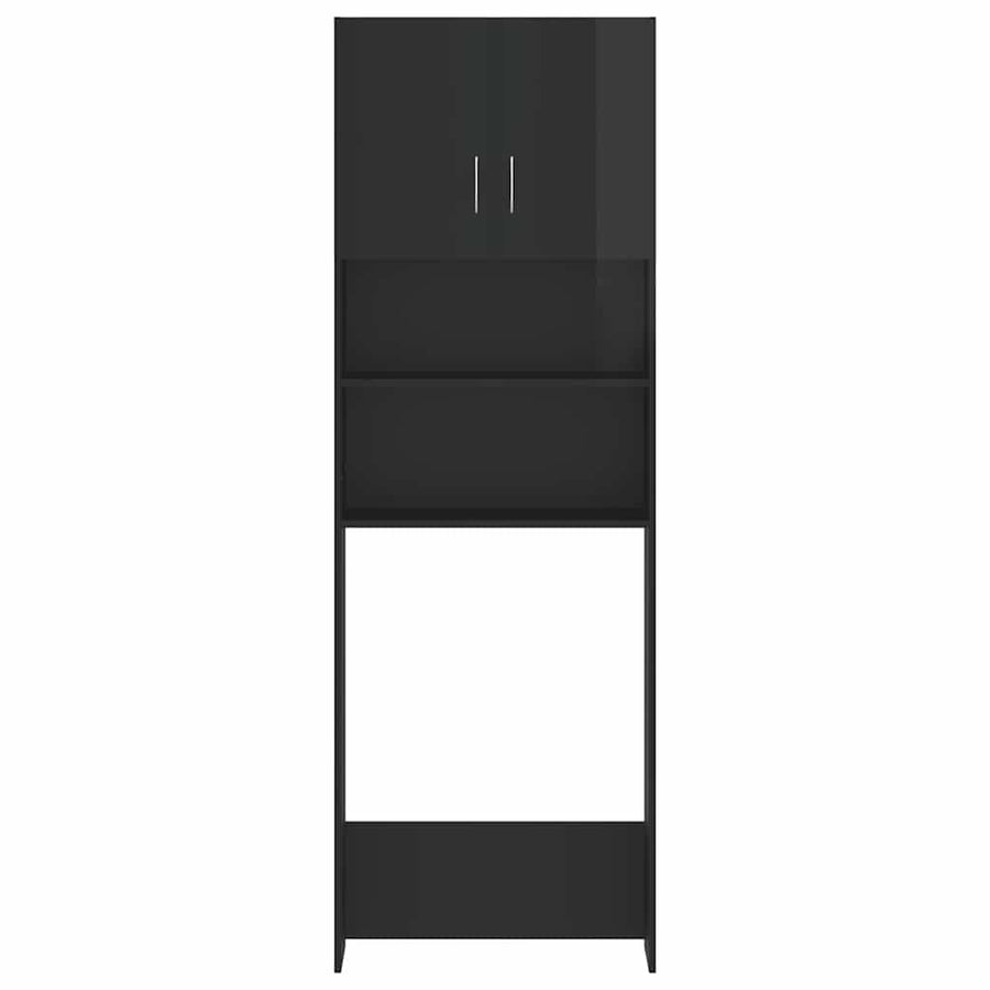 Washing Machine Cabinet Set High Gloss Black Engineered Wood