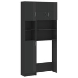 Washing Machine Cabinet Set High Gloss Grey Engineered Wood - Front View