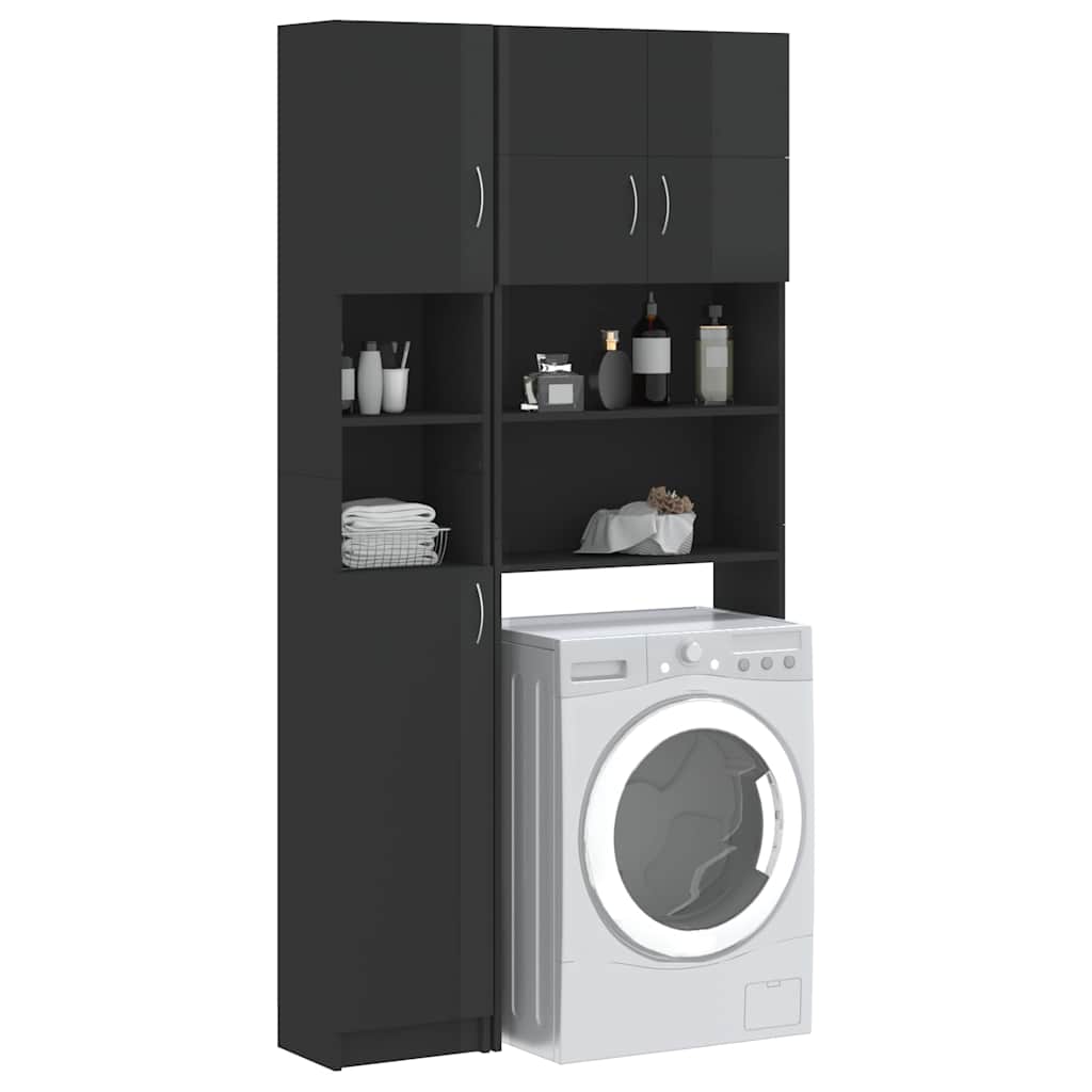 Washing Machine Cabinet Set High Gloss Grey Engineered Wood
