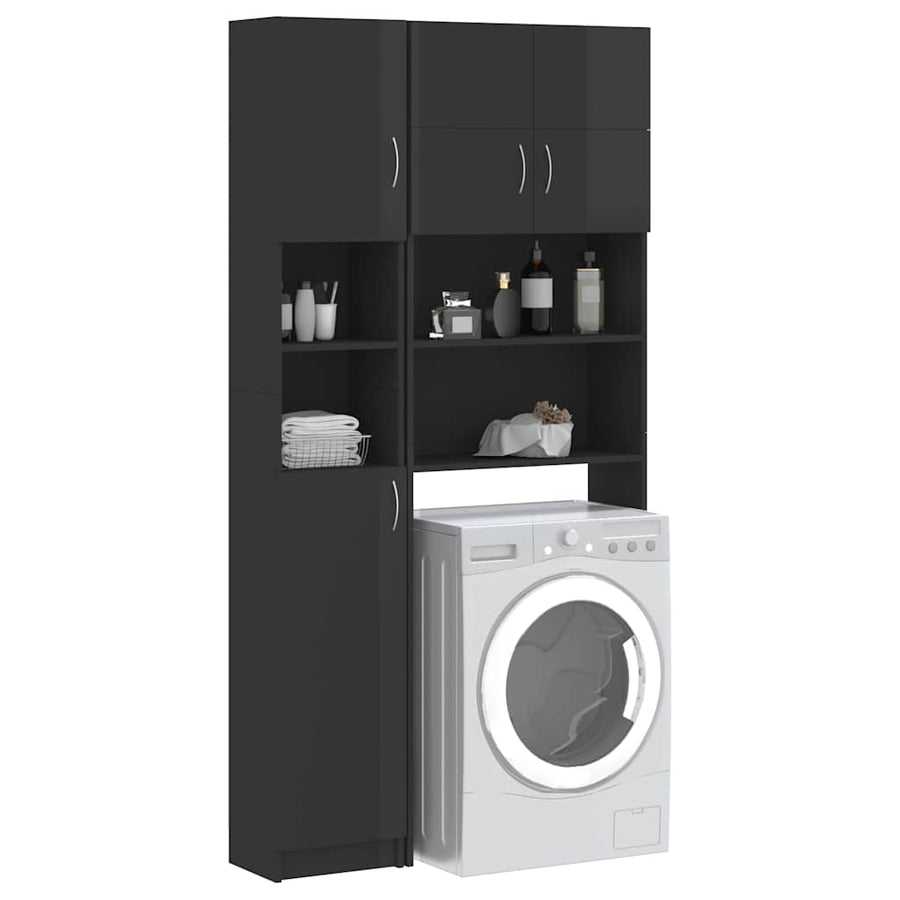 Washing Machine Cabinet Set High Gloss Grey Engineered Wood