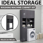 Washing Machine Cabinet Set High Gloss Grey Engineered Wood