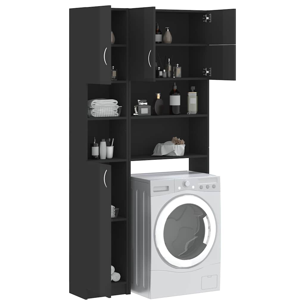 Washing Machine Cabinet Set High Gloss Grey Engineered Wood