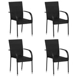 Stackable Outdoor Chairs 4 pcs Poly Rattan Black - Front View