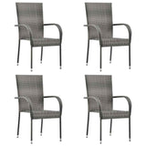 Stackable Outdoor Chairs 4 pcs Grey Poly Rattan - Front View