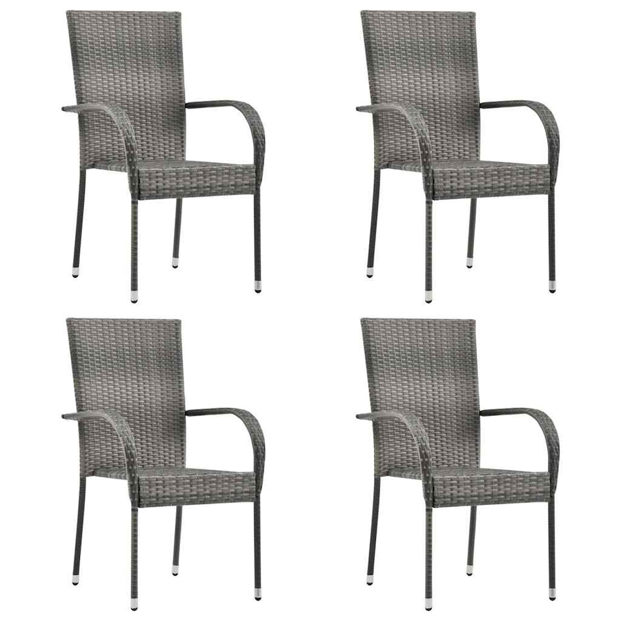 Stackable Outdoor Chairs 4 pcs Grey Poly Rattan