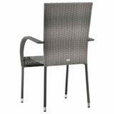 Stackable Outdoor Chairs 4 pcs Grey Poly Rattan - Rear View