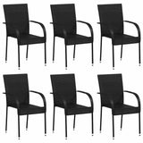 Stackable Outdoor Chairs 6 pcs Poly Rattan Black - Front View