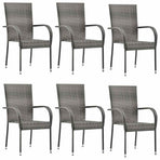 Stackable Outdoor Chairs 6 pcs Grey Poly Rattan
