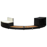 Spa Surround Black Poly Rattan and Acacia Wood - Front View