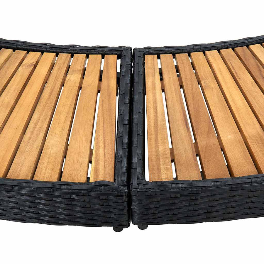 Spa Surround Black Poly Rattan and Acacia Wood